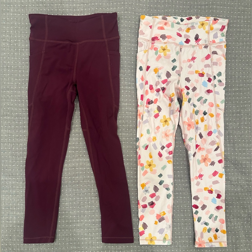 Quince Kids' Maroon and Floral Leggings